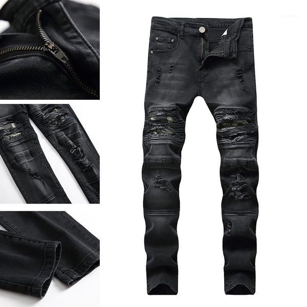 Jeans masculinos Fashion Retro Pants Plus Size Ripped Ripped Straight Straight Denim