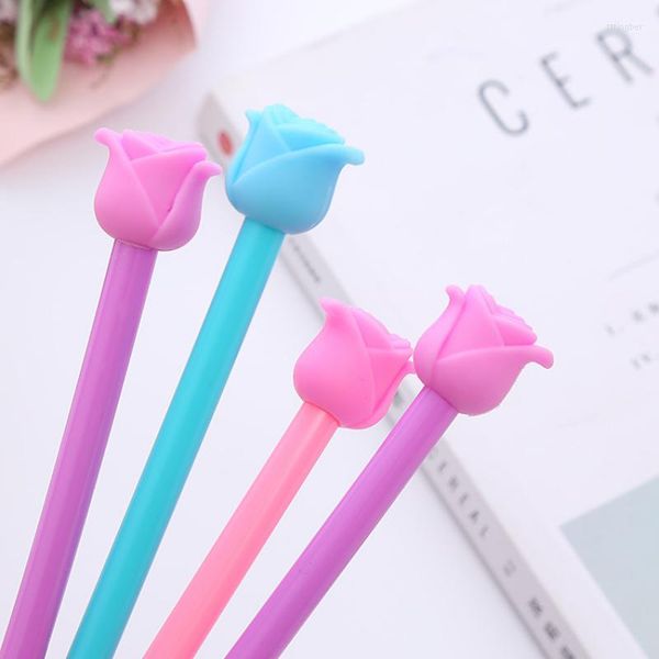 4pcs/çok sevimli gül çiçek jel kalem çocuklar için öğrenci okul ofisi malzemeleri kırtasiye kawaii yazma kalemleri 0.5mm siyah mürekkep