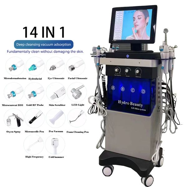 14 in 1 macchina idrafacciale Metch Hydro Dermabrasion Jet Peeling Microdermoabrasion Deep Cleaning Water Aqua Sollevaggio della pelle facciale sollevamento per la clinica del salone spa.