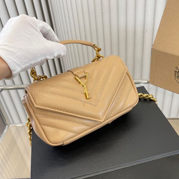 Damen Designer Vinatge Mini College-Taschen Schwarz Weiß Beige Messenger-Geldbörse mit Tragegriff an der Oberseite Totes Antikgold Metallbeschläge Kette Umhängetasche Schulterhandtasche 17 cm