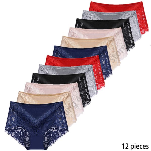 Mutandine da donna 12 pezzi mutandine trasparenti pizzo intimo da donna slip sexy confortevole traspirante elastico Lingerie morbido taglie forti 230316