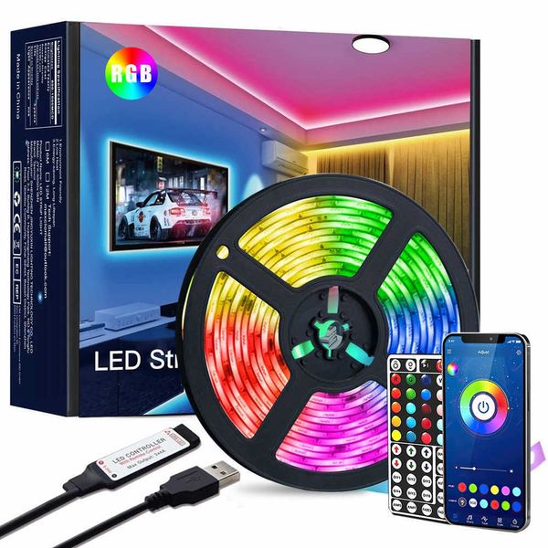 LED şeritler LED ışıkları şeridi 5050 5m 10m dekorasyon oturma odası DC 5V Enerji Tasarruf Lambası 44 Anahtar Uzaktan Bluetooth Kontrol Festivali Aydınlatma P230315