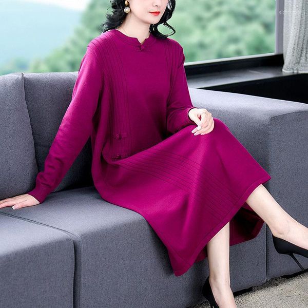 Lässige Kleider Herbst und Winter Strickwaren Kleidung 2023 Übergroße Damenmode Pullover Gespleißte Langarm Slim Koreanisches Kleid Midi