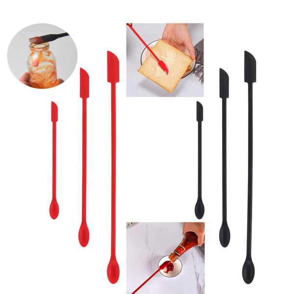 Cucina 3 pezzi / set di mini spatola in silicone allungata bottiglia cosmetica spatola marmellata spatola per crema cucchiaio a doppia testa coltello da torta