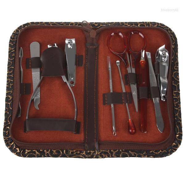Nagelkunst-Kits 10 in 1 Acryl-Kit Edelstahl-Maniküre-Set Tragbare Gebrauchswerkzeuge mit Kastenschneider Clipper File Knife
