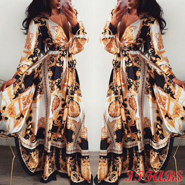 Vestidos casuais femininos BOHO Floral Wrap Summer V Neck Casual Prom Party Vintage Boho Maxi Dress Holiday Holiday Slave Night Party S-XL 230316