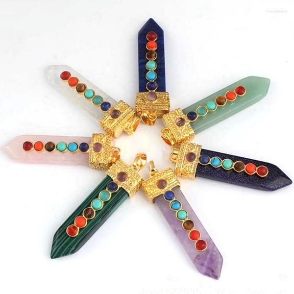 Colares pendentes Kft Natural Healing Crystal Quartz 7 Chakra Reiki Ponto Sword Shape