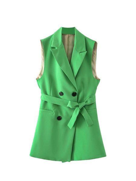 Colete feminino Mulheres Green Colete comprido 2023 Chiques de primavera de primavera de blazer blazer jaqueta de trespassados