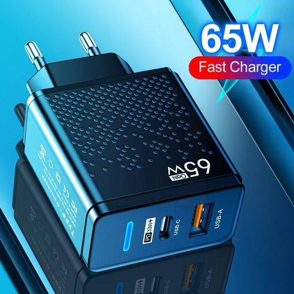 65W GAN carregador USB C CARREGADO RÁPIDO 3.0 PD Tipo C Adaptador de telefone para iPhone 14 iPad Huawei Xiaomi Samsung Fast Wall CH S9Z2