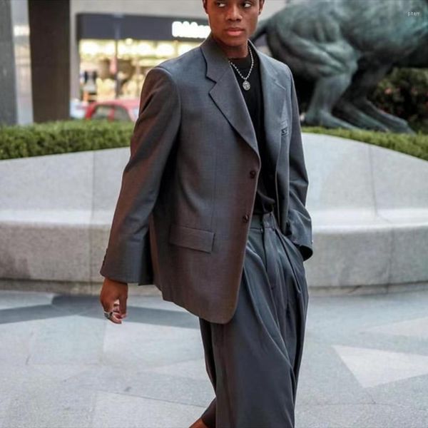 Мужские костюмы уличная одежда серая мешковатые штаны Мужчина подходит для моды с прямой широкой ногой мужской бренд.