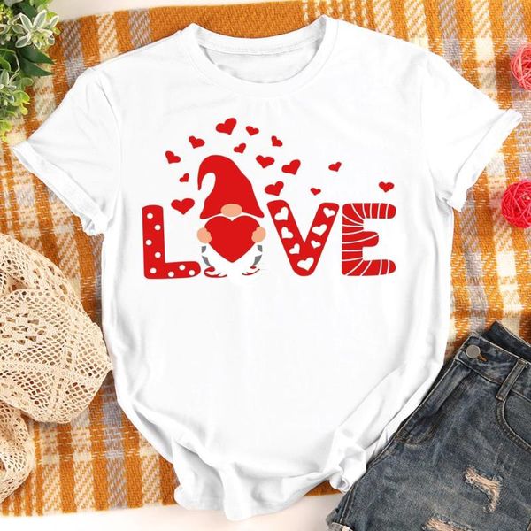 Magliette da donna Donna Uomo Love Gnome Print Shirt Gift Neutral Top Tees T-shirt di San Valentino