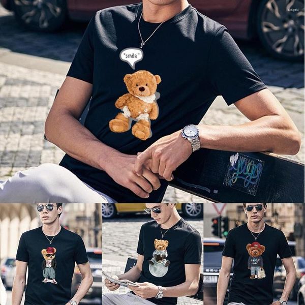 Camisetas masculinas 2023 Moda de verão o pescoço urso urso estampado harajuku masculina blusas de manga curta camisetas casuais roupas masculinas