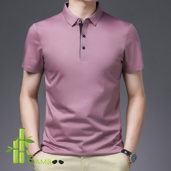 Polos maschile in fibra di bambù viscosa e polo di miscela di cotone uomo manica corta T-shirt senza cucitura estate Poloshirt leggero leggero 230316