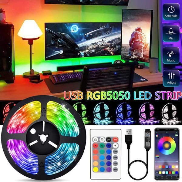 Tiras de led tira de led luz RGB 5050 USB 5V Flexível Lâmpada de lâmpada Música Bluetooth Controle 45-75in TV PC Monitor de tela Backlight Decora P230315