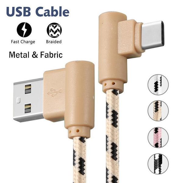 Degree Double Elbow Charger Sync Datenkabel Nylon geflochtenes Android Micro USB Cble Typ C Ladekabel Opp Paket