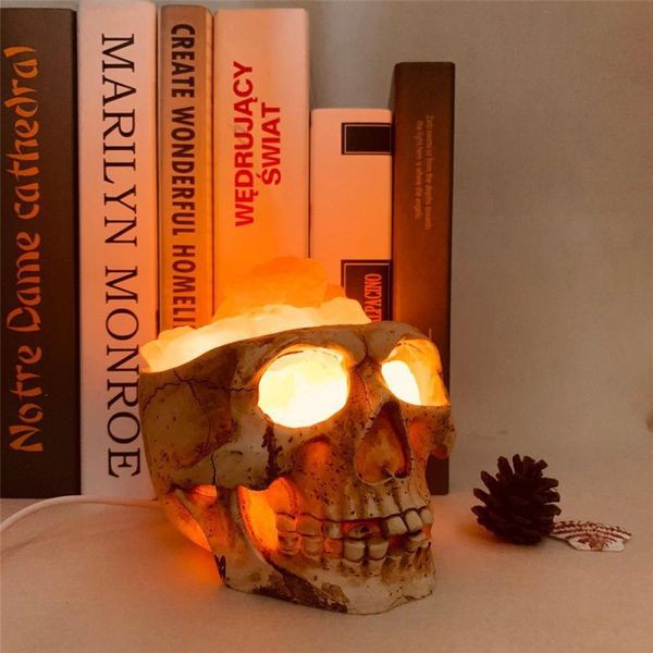 Lâmpadas de mesa Lamp Skull Salt Stone Horror Ghost Head Shaped Night Light Light Crystal Caminador