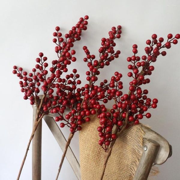 Декоративные цветы искусственные растения Рождество Холли Красная ягода Симула фруктов
