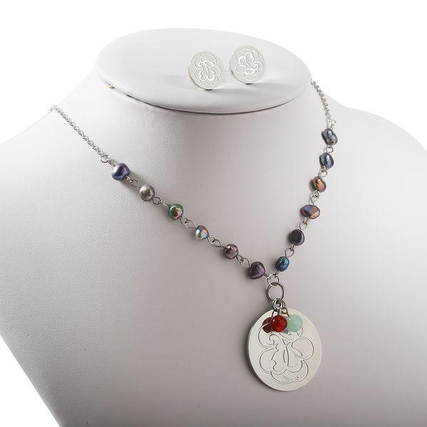 Collana DonnaOrecchini Collana con ciondoli Set di gioielli con perle Perline Set di gioielli con ciondoli a fiori Regalo per feste Oro e argento Link Chai