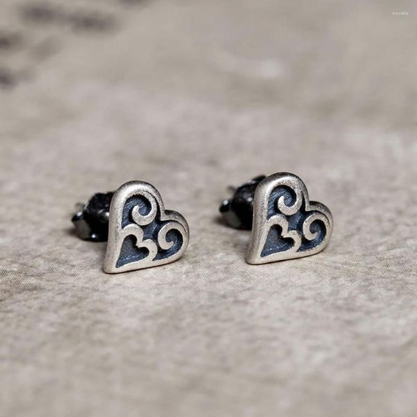 Orecchini a bottone S925 in argento sterling tribale cuore moda vintage gioielli punk di alta qualità