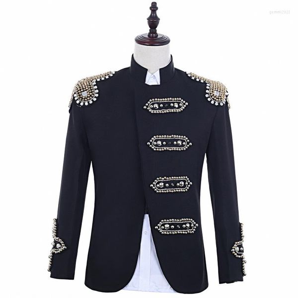 Ternos masculinos Irregular Nenhum Button Masculino Black British Style British Casual exclusivo strinestone Padrão de Man Blaser de Performance de Coro