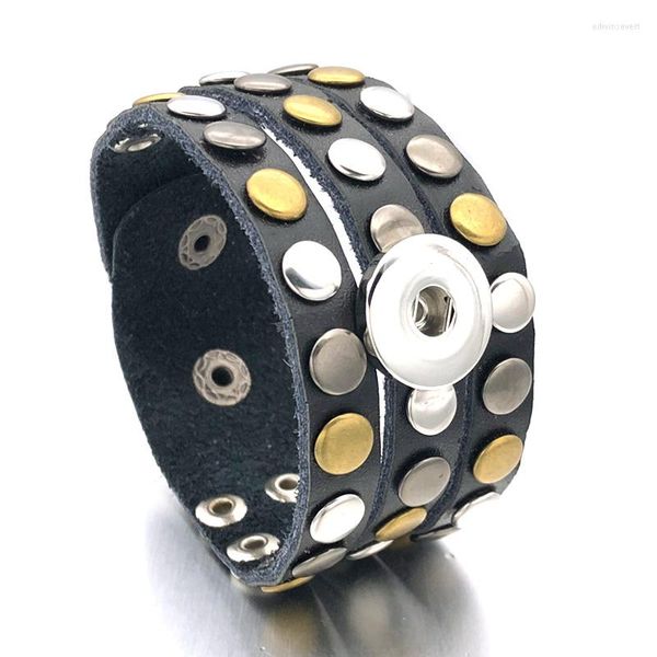 Charm Armbänder Mode Punk 024 Austauschbar Echtes Leder Retro Armband 18mm Druckknopf Armreif Schmuck Für Frauen Männer Geschenk