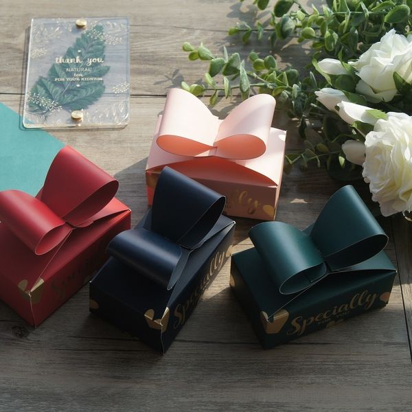 Brocada Gold Gold 10pcs Bow Paper Box como Soap Cookie Candy Presente Pacote de Christmas Wedding Favors Gifts Decoration 230316