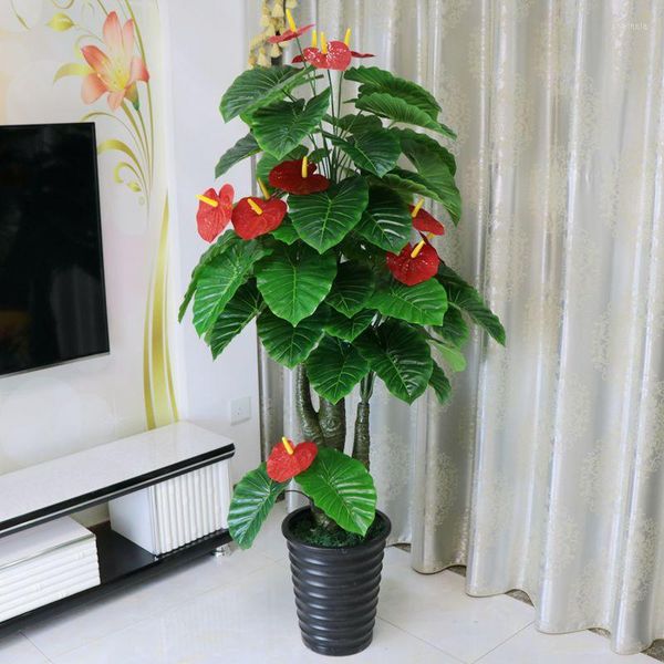 Fiori decorativi Albero artificiale Anthurium Andraeanum Fiore simulato Soggiorno in vaso Decorazione interna Pianta Plastica