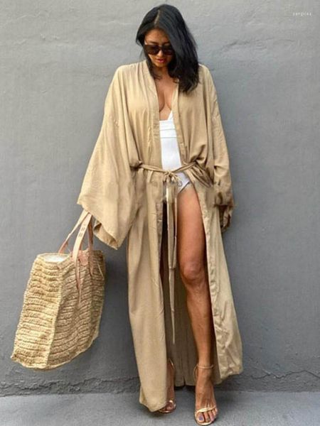 Kadın Mayo Plajı Kapak Kimono Kadınlar Yaz Kerebed Uzun Sargı Elbiseleri Katı Bikini Mayo Cape Mayo Takımları Drop