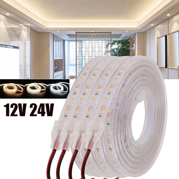 Tiras de LED tira LED impermeável 12V 24V DC IP67 Branco natural 4000k /branco quente 120LEDS /M 2835 Fita flexível Lâmpada de luz LED P230315