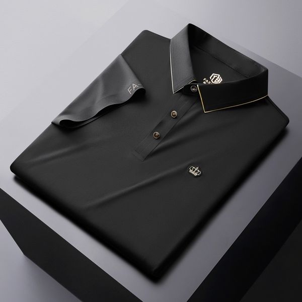 Erkek Polos High End Tracess Buz İpek Kısa Kol Polo Gömlek Erkek Yaz Moda Kraliyet Nakış KAHA TOPU T-SHIRT Erkekler Lüks Top 230316