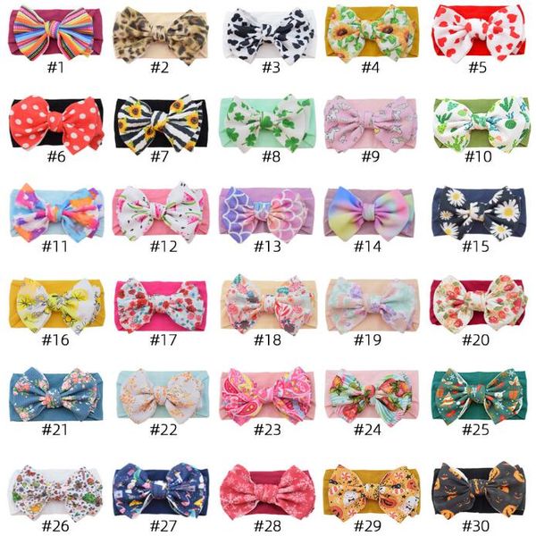 30 colori Big Bow Belt Fasce per bambini Stampa per bambini Fasce per fiori per bambini Capelli bohémien Accessori per la primavera e l'estate Avvolgere la testa Ragazze per bambini