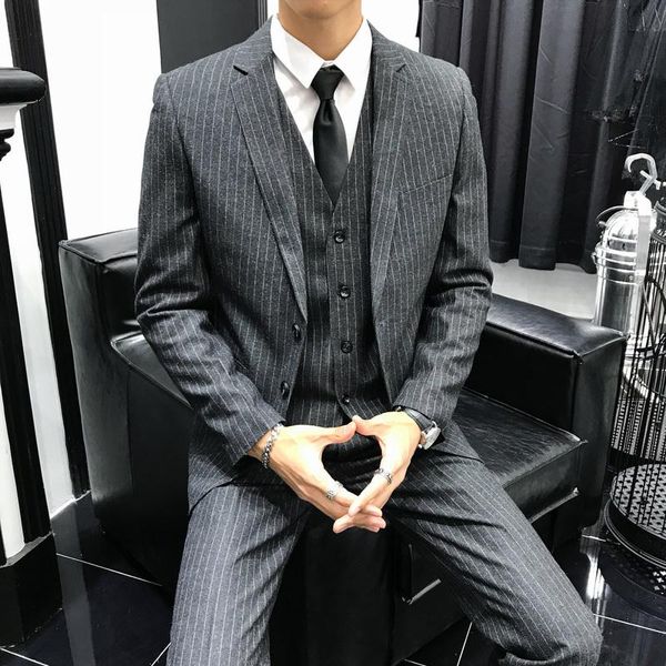 Ternos masculinos Blazers Autumn Winter Quality Brand Men Stripe Mass Blazer Slim Fit Wedding Masculino Noivo Magno Tuxedos Smok