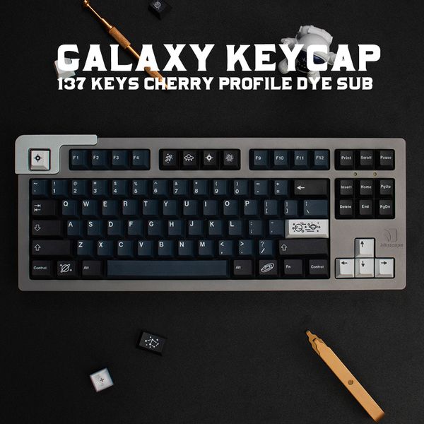 GMK Galaxy Großes Set Kirschprofil Dye-Sub PBT Tastenkappe Englische individuelle Persönlichkeitstastenkappen für mechanische Tastatur 61/64/68/75