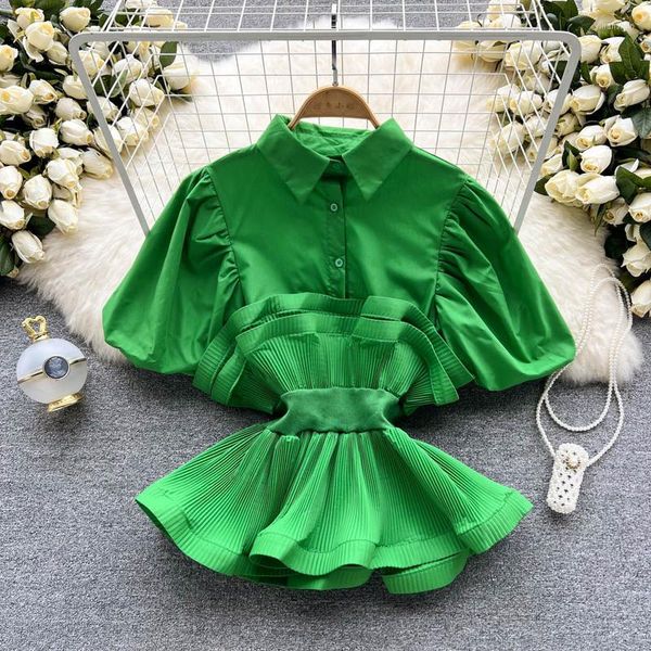 Blusas femininas coreanas camadas com algodão com camadas coreanas elegantes doces chiques de manga curta feminina mulher preta blusa verde tops de roupas de lapela