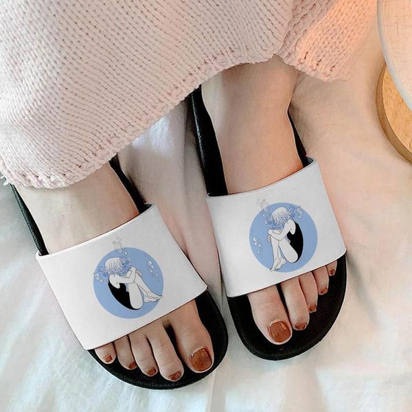 Slippers for Summer Shoes Women 2023 Estética Menina Padrão Good Friends Beach Aberto do pé