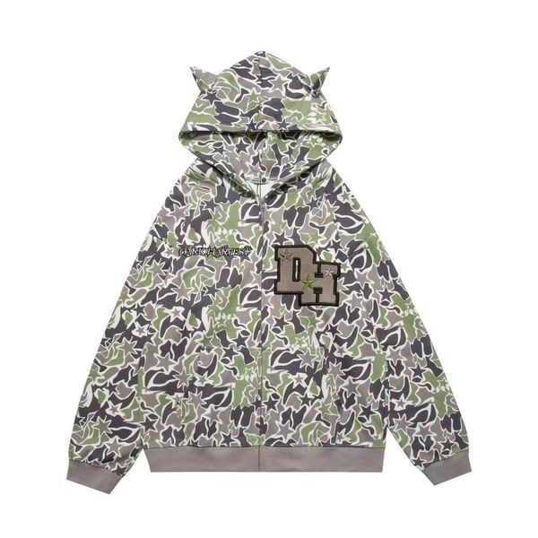 2023 Мужские толстовки Толстовки Harajuku Demon Embroidery Oversized Camouflage Sweatshirt Gothic Goth Zip Up Hoodie Y2k Одежда Пары Уличная одежда Женщины