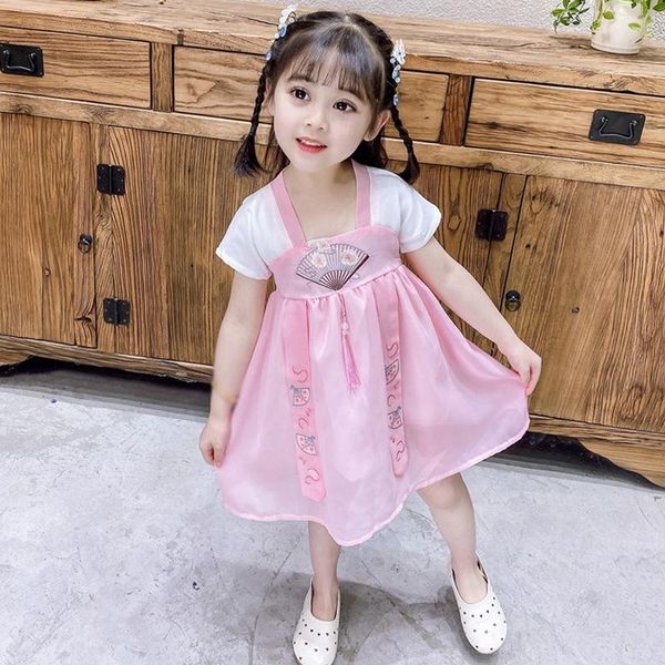 Vestidos de menina menina de meninas bordadas vestido hanfu de estilo chinês roupas de tang de estilo chinês para crianças