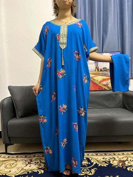 Ethnische Kleidung Afrikanische Abayas für Frauen 2023 Muslim Mode Druck Kurzarm Sticken Nigerian Kleid V-Ausschnitt Kanga mit Hijabs