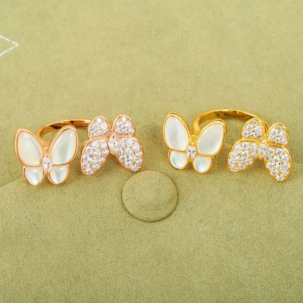 Anéis de jóias anéis de banda designers alta versão fritillary pedras borboleta anel tridimensional luz luxo índice anel feminino persona