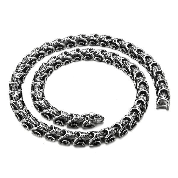 Punk Gothic Style Men Viking Dragon Chain colar Bracelet Matte preto aço inoxidável Hiphop Vintage Keel Bike Biker Link Chain Colar Jewelry