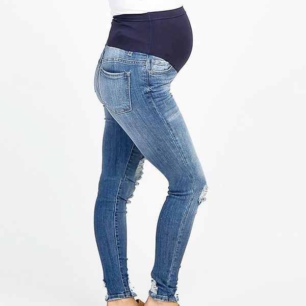 Jeans feminino Moda de maternidade 2023 Estreto rasgado Roupa baixa Jean Trouser
