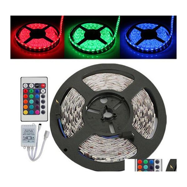 Strisce LED 5M Rgb Striscia luminosa flessibile 3528 Smd Non impermeabile DC 12V Addir Telecomando Aggiungi 2A Alimentazione Stage Party Bb Chr Dhizm