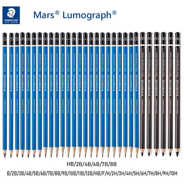 Kalemler 24/30pcs Almanya staedtler 100 mars lumograf çizim çizim kurşun kalemler mavi çubuk/siyah çubuk çizim tasarım kalem sanat malzemeleri 230314