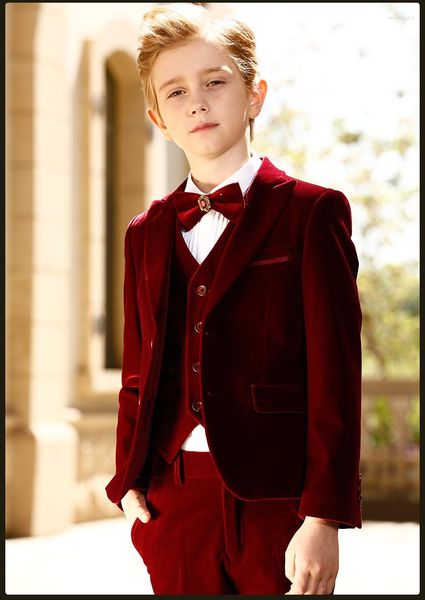 Abiti da uomo Kids Boy Blazer formali Abiti da festa di compleanno Set Gentleman Baby Boys Suit Top Camicia Gilet Cravatta Pantalone 4 pezzi