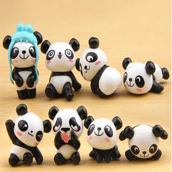 8pcs/conjunto de desenhos animados fofos panda estatuetas paisagem fada jardim decoração em miniatura estilo chinês kawaiii pandas modelos