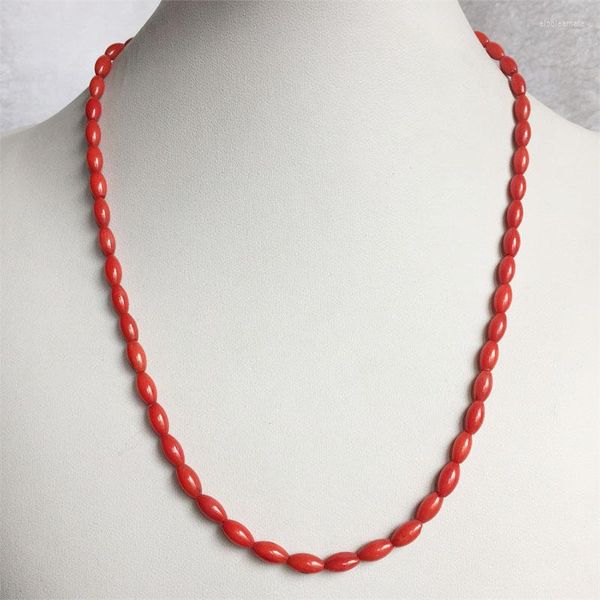 Catene 4 8MM Forma di riso Collana di corallo rosso Pietre preziose naturali Girocollo Gioielli vintage alla moda da donna