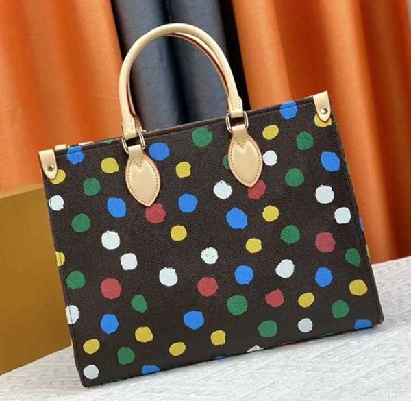 Onto kadın tasarımcı çanta crossbody yayoi kusama pm 25 çanta çok renkli nokta totes 23ss büyük kapasiteli lady alışveriş çantaları küçük yuvarlak çanta m46379 m46076