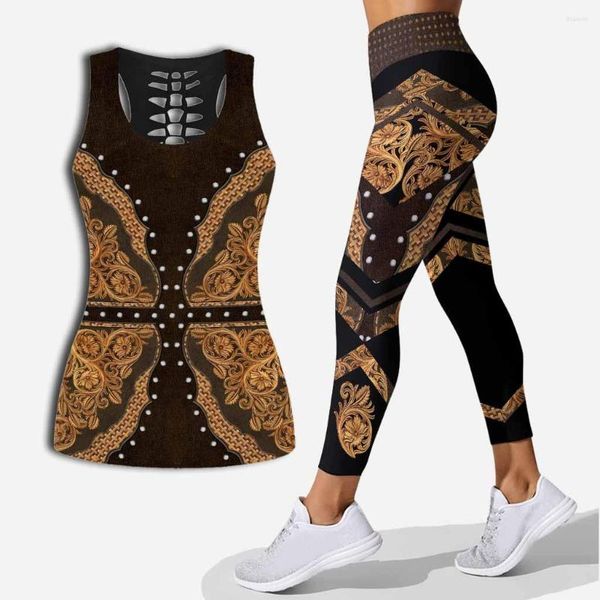 Tanques femininos Country Girl Hollow Tampo e leggings definidos para mulheres calças de ioga Print Sport Suit 4 Styles Plus Tamanho XS-8XL