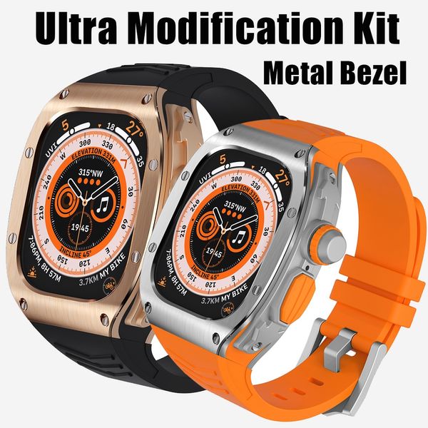 Caixa de aço inoxidável de luxo para Apple Watch Ultra 49mm Premium AP Mod Kit com pulseira de silicone