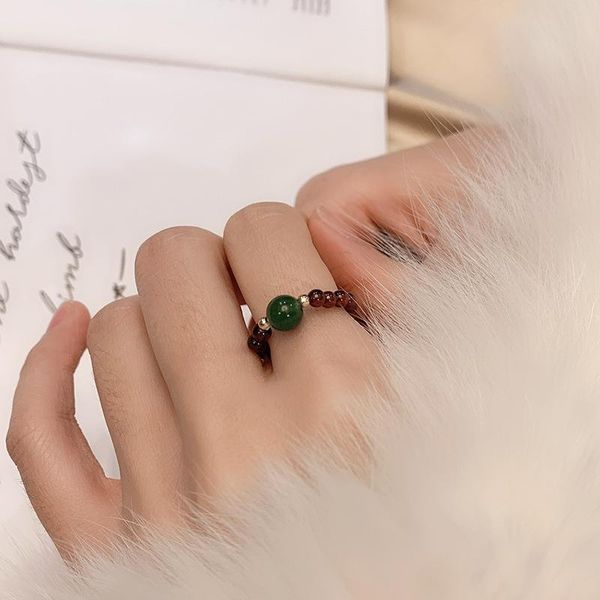 Anelli di nozze 2023 Anello con agata verde granato naturale per le donne Ins Design di nicchia in rilievo Gioielli all'ingrosso fai da te regolabili